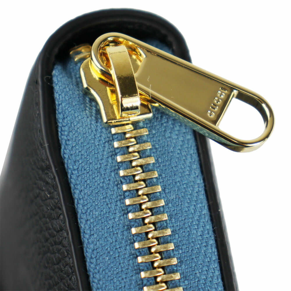 グッチ 財布 メンズ レディース GUCCI ラウンドファスナー長財布 エンボスロゴ レザー ブラック×ブルー系 アウトレット 658691 0AAAZ 1199