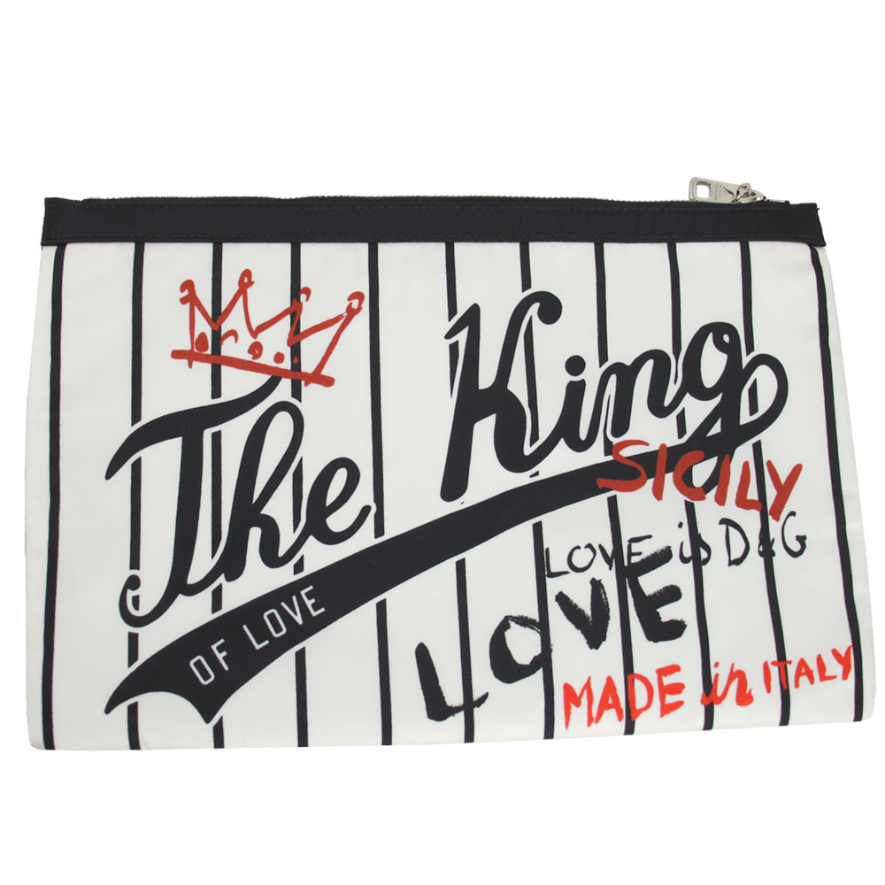 ドルチェ＆ガッバーナ バッグ レディース DOLCE＆GABBANA クラッチ ポーチ The KING OF LOVE ナイロン ホワイト/ブラック BP2261 AV080 HWT26