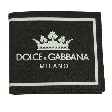 【新品】 【DOLCE&GABBANA】 ドルチェ＆ガッバーナ 二つ折り札入れ 財布 メンズ クラウンプリント レザー ブラック BP1321 AI475 HNR18