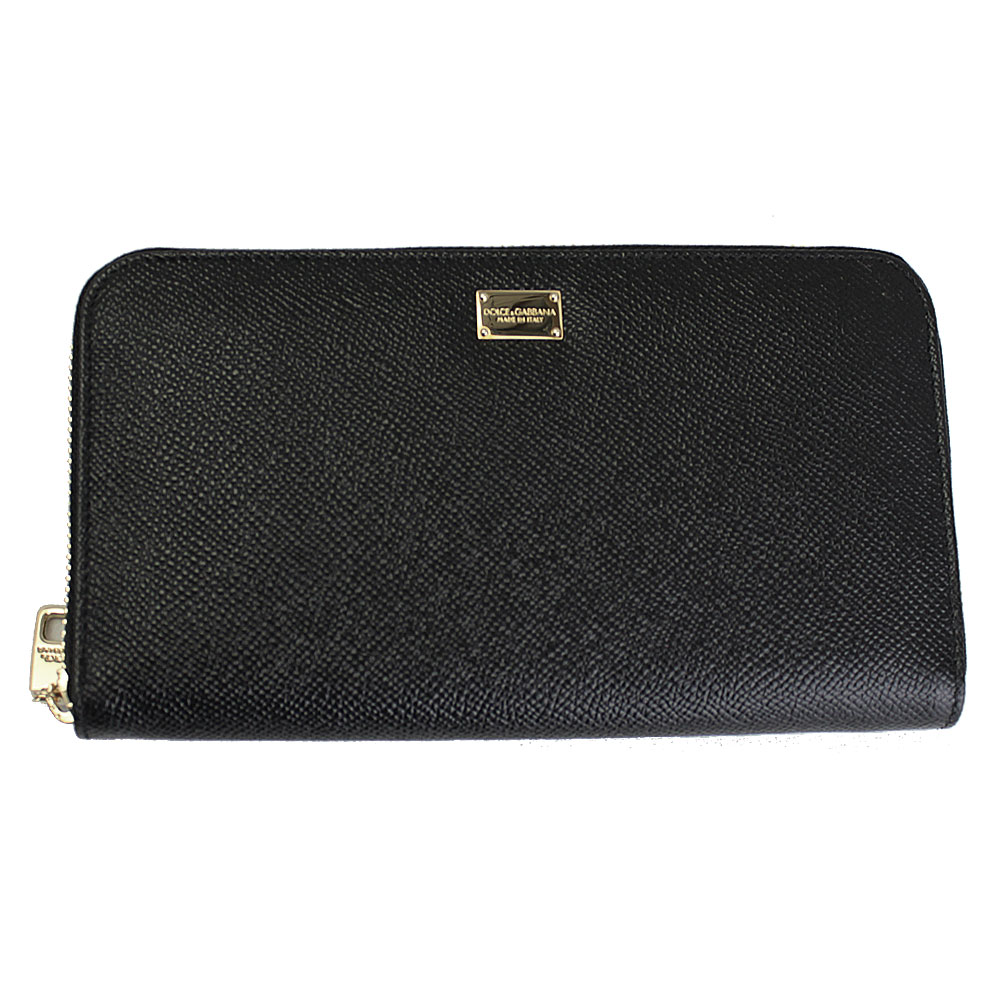 ドルチェ＆ガッバーナ 財布 レディース DOLCE＆GABBANA ラウンドファスナー長財布 型押しレザー ブラック 内側ドットプリント BI0473 B5372 80999-4のサムネイル