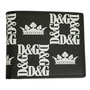 ドルチェ＆ガッバーナ 財布 メンズ DOLCE＆GABBANA 二つ折り財布 ロゴ クラウンプリント 型押しレザー ブラック×ホワイト BP2463 AK443 HNY47