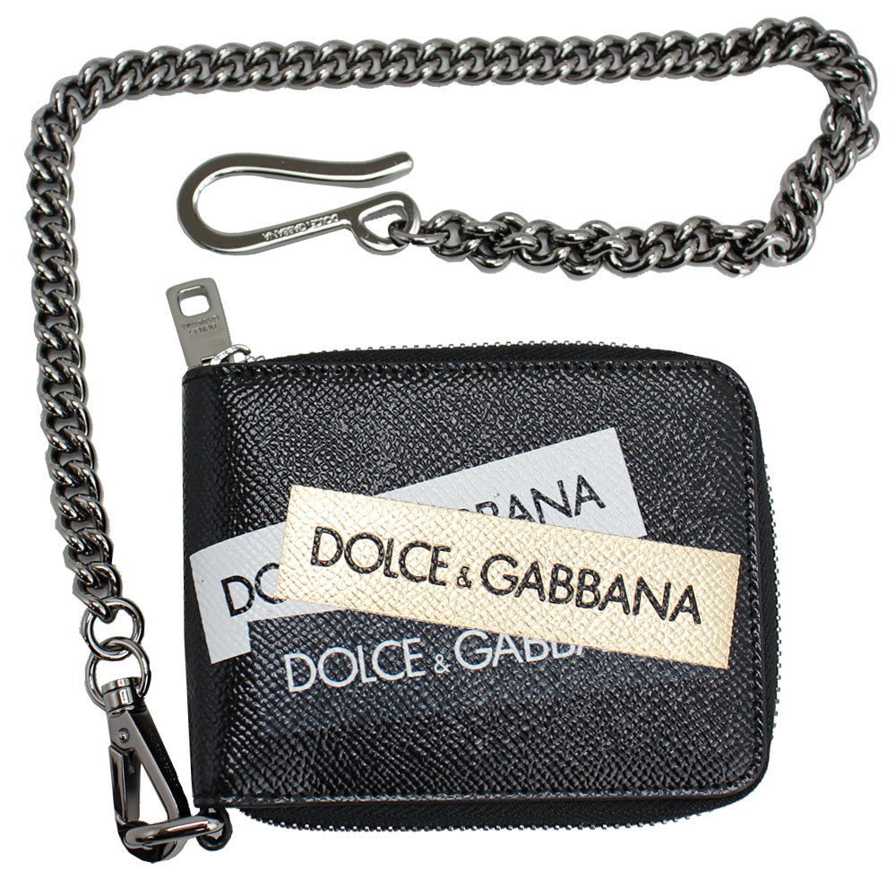 Ｄ＆Ｇ 財布（メンズ） ドルチェ＆ガッバーナ 財布 メンズ DOLCE＆GABBANA 二つ折り札入れ ウォレットチェーン付き レザー ブラック/ゴールド/ホワイト BP2461 AZ908 8V038