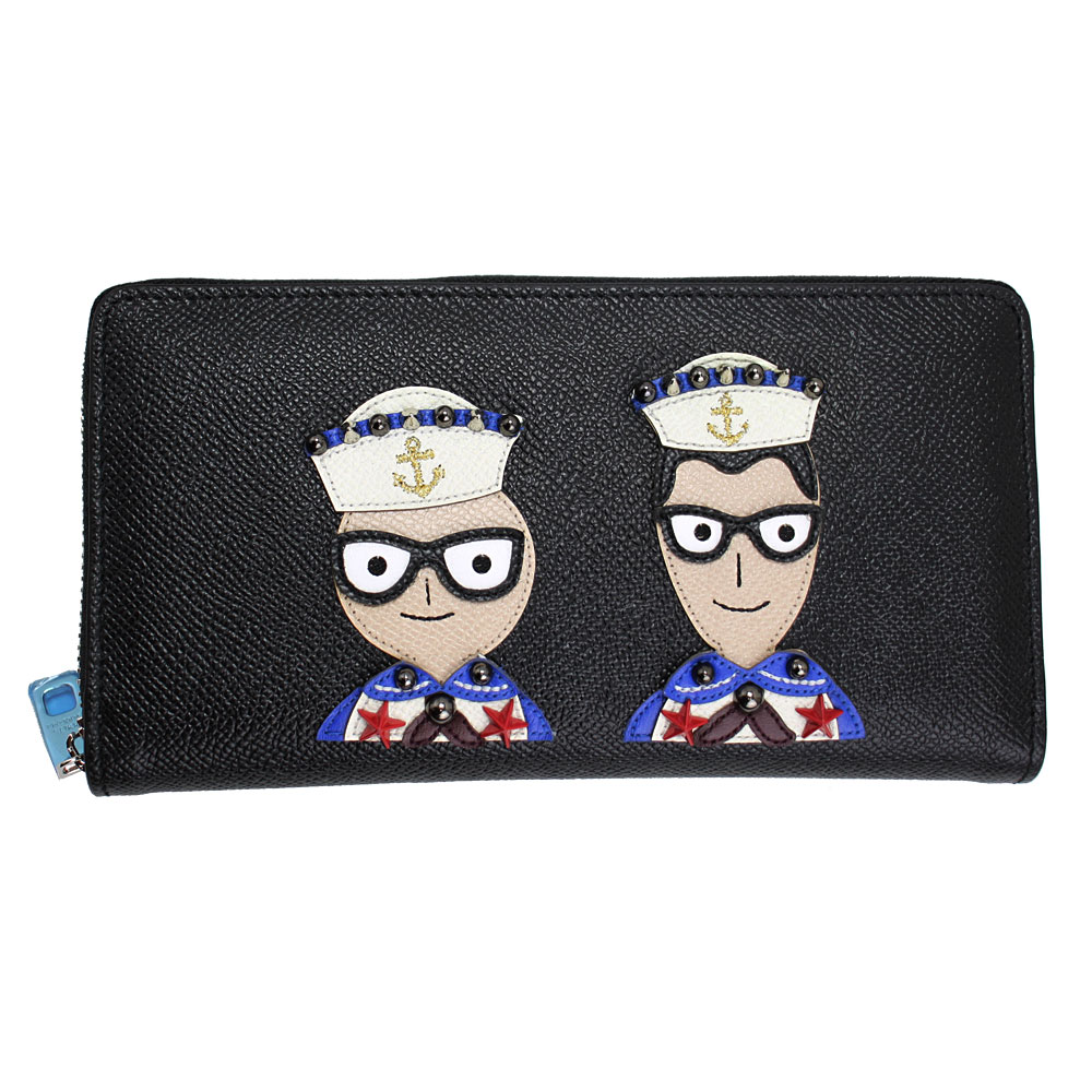 Ｄ＆Ｇ 財布（メンズ） ドルチェ＆ガッバーナ 財布 メンズ DOLCE＆GABBANA ラウンドファスナー長財布 #DGFamily スタッズ デザイナーズパッチ レザー ブラック BP1672 AZ937 80999