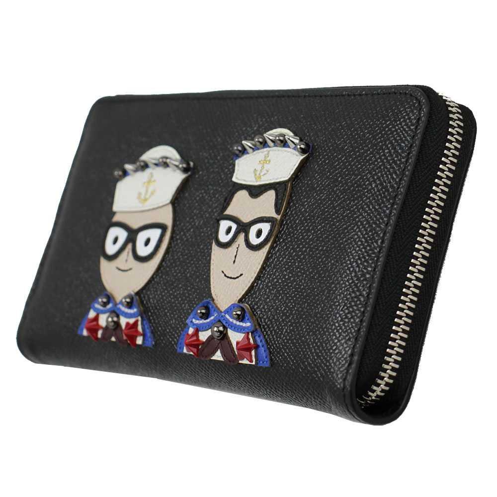 ドルチェ＆ガッバーナ 財布 メンズ DOLCE＆GABBANA ラウンドファスナー長財布 #DGFamily スタッズ デザイナーズパッチ レザー ブラック BP1672 AZ937 80999
