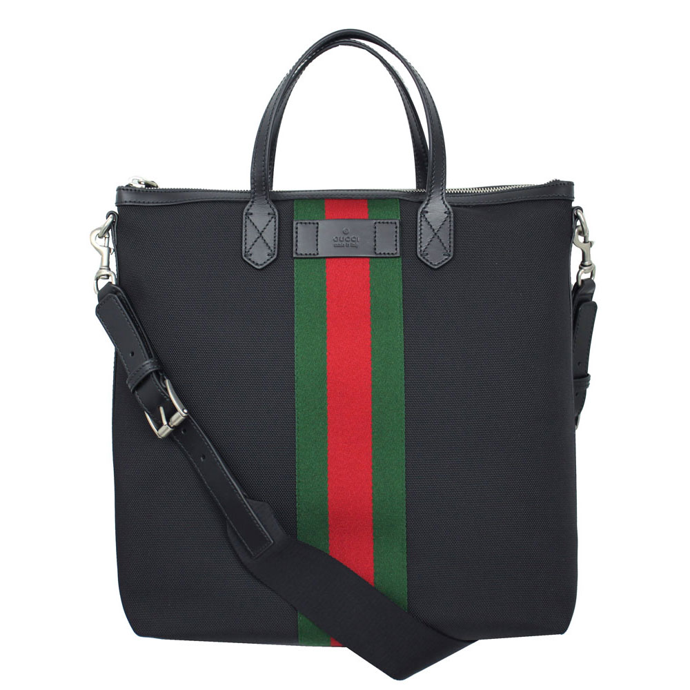 グッチ 帆布・キャンバス ショルダーバッグ レディース グッチ バッグ メンズ レディース GUCCI 2WAY トート/ショルダーバッグ ウェビングライン キャンバス ブラック アウトレット 619751 KWT7N 1060