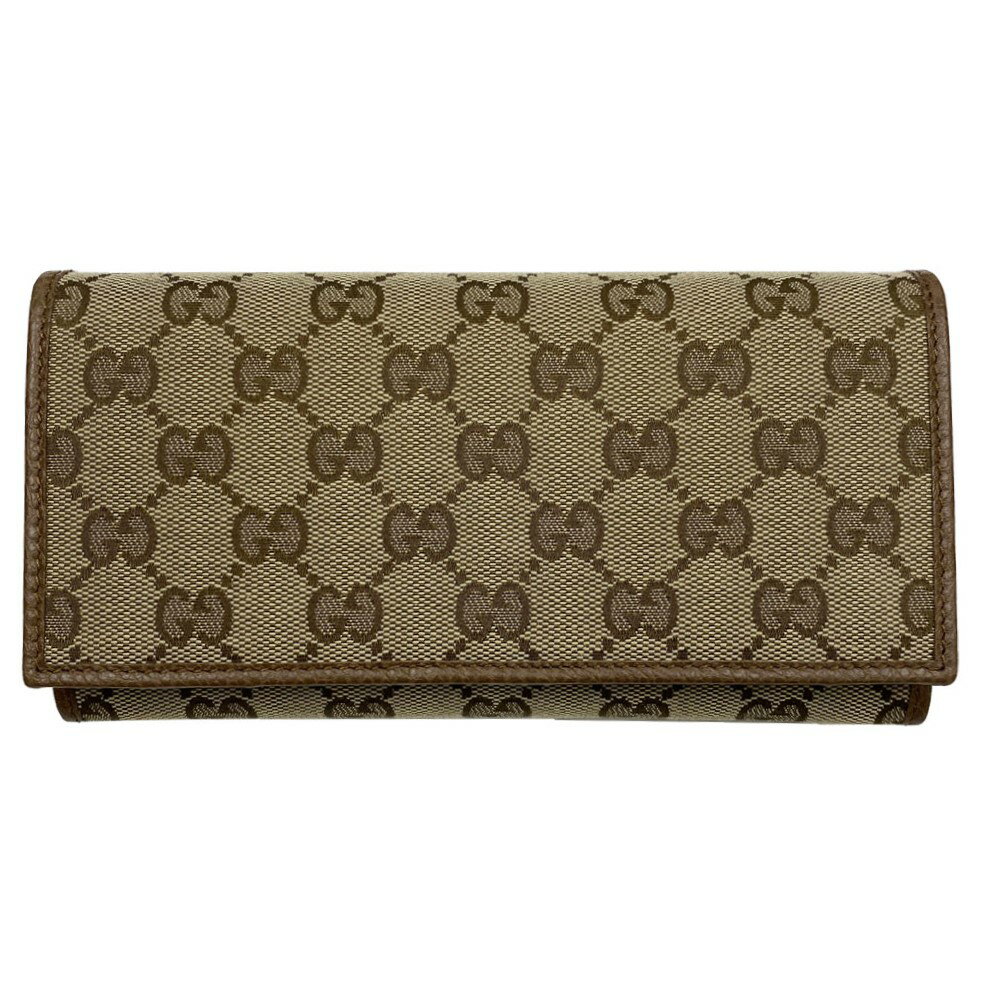 グッチ 財布 レディース 346058 GUCCI 二つ折り長財布 GGキャンバス レザー ベージュ ...