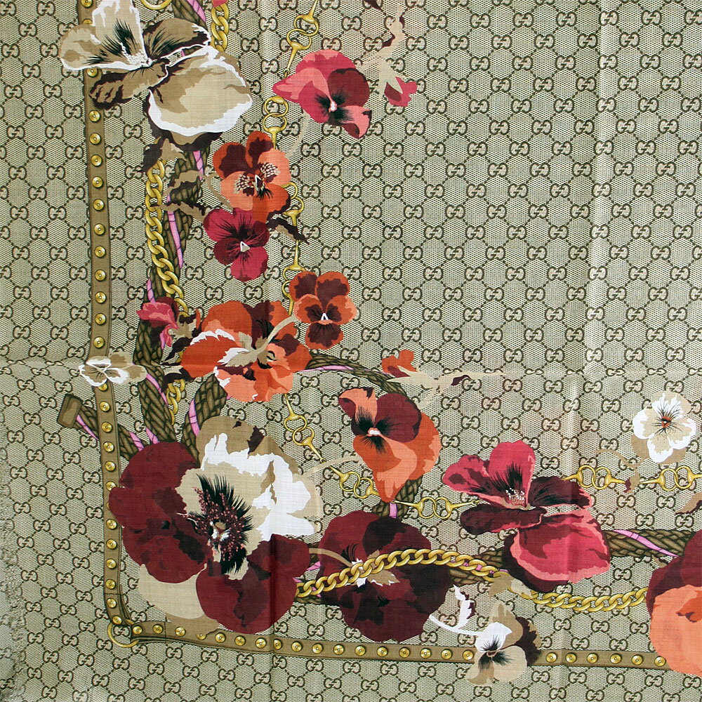 グッチ ショール レディース GUCCI ストール GG柄 ブルームス フラワー ウール ブラウン/レッド系マルチカラー 508797 3G200 5179