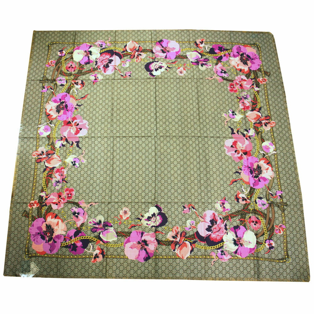 グッチ ショール レディース GUCCI ストール GG柄 ブルームス フラワー ウール ブラウン/ピンク系マルチカラー 508797 3G200 5879のサムネイル