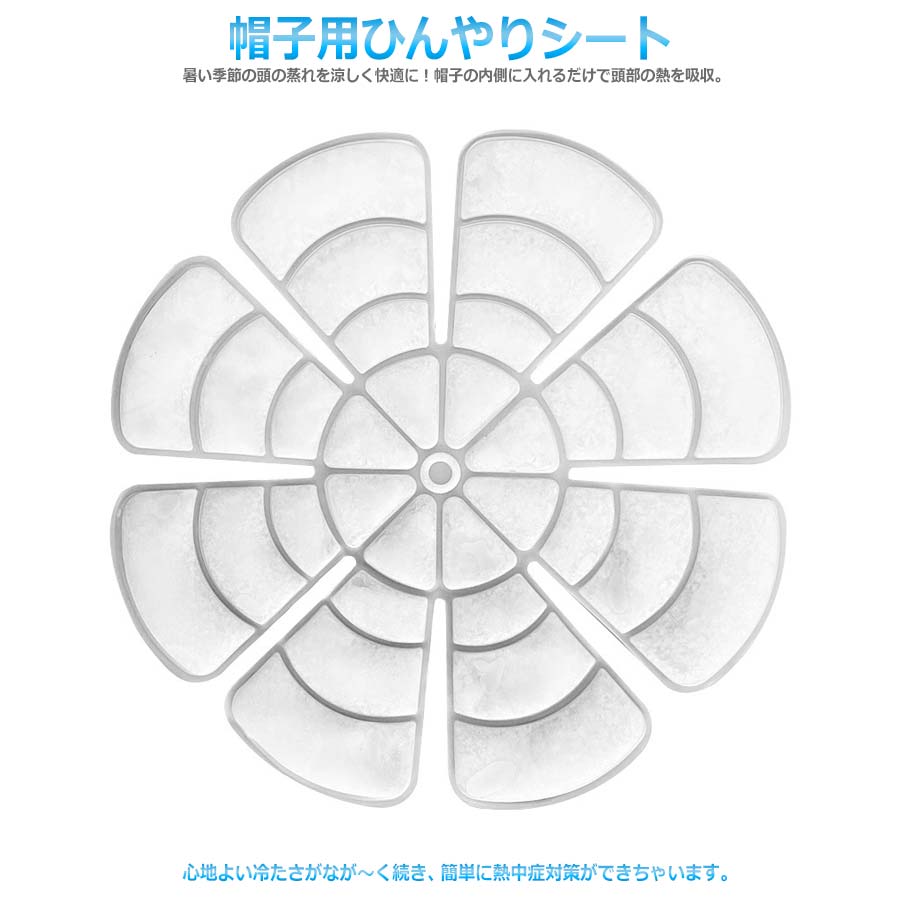  帽子用保冷剤 シート 帽子用 ヘッド ひんやりグッズ 接触冷感 熱中症対策 暑さ対策 冷却シート 冷却パッド 頭冷やす 自然凍結 28℃ 蒸れ対策 吸熱 帽子の内側に入れるだけで頭部の熱を吸収 8枚型構造 夏対策 快適 涼しい 熱可塑性ポリウレタン TPU PCM