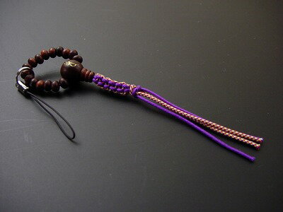 梵字入 お守り数珠ストラップ素引縞紫檀 大日如来