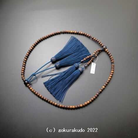 数珠 浄土真宗 尺2 主玉栴檀、(親・4天・つゆ)茶水晶 鉄紺色正絹頭付き房