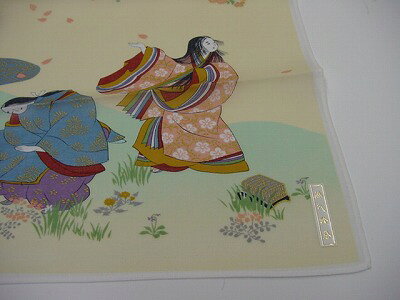 仏壇　仏具　数珠　極楽堂の京染はんかち 源氏絵巻 黄色に薄緑-R｜アングル3