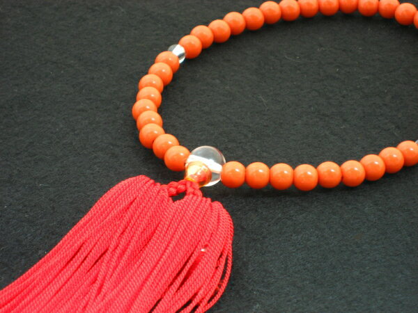 プラスティック 丸玉 家庭用幼児用数珠 房赤 念珠