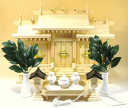 【神棚】【神具】神殿 【神道】神棚 屋根違い三社 神具12点セット付 B