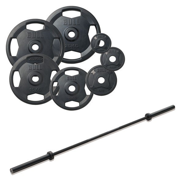 BULL ラバーバーベル135kgセット:IPF公認規格仕様バー(220cm、20kg、セラミック) 筋トレ トレーニング器具 オリンピックプレート ホームジム...