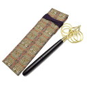 【錫杖】真鍮錫杖 国産品(柄:木製)【収納袋セット(正倉院柄)】錫杖-長さ約33センチ(錫杖頭12センチ)錫杖袋長さ約35センチ ★日本製品(錫杖-京都産/袋-...