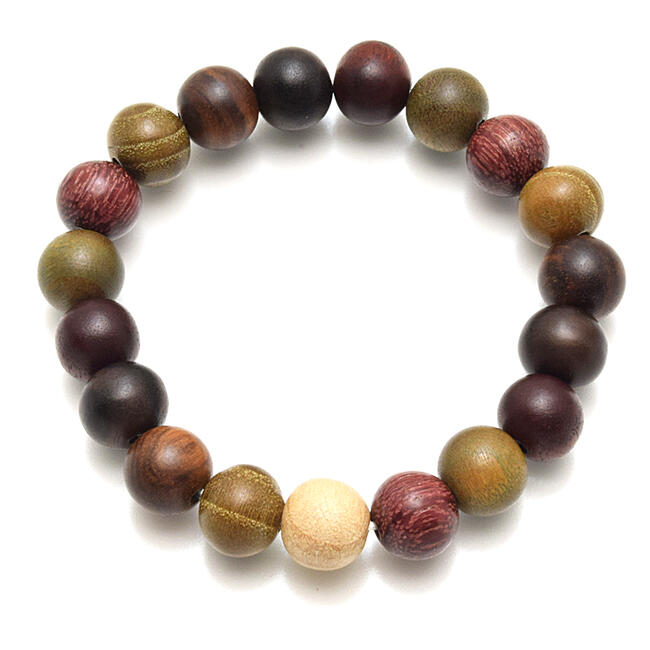 『虹色貴珠ブレスレット（木のブレスレット）』★7種の木を使用★10ミリ★当店オリジナル品念珠 木製ブレスレット 木のブレスレット 腕輪 数珠ブレスレット パロサントブレスレット 楠の木 楠 クスノキ きれい お守り 魔除け 厄除け 厄除け祈願