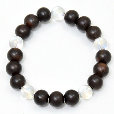 『黒檀ブレスレット』オーロラ水晶仕立て10ミリ★当店オリジナル品念珠 木製ブレスレット 木のブレスレット 屋久杉ブレスレット 腕輪 数珠ブレスレット 水晶 おしゃれ きれい お守り 魔除け 厄除け 厄除け祈願魔除け 厄除け 水晶