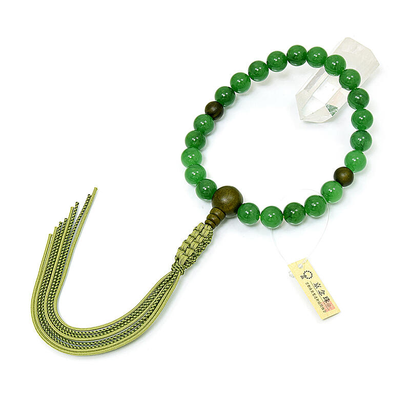 【数珠】『本翡翠-緑檀仕立て』22玉 男性用数珠一般用数珠（正絹紐房仕様）★特別品★高級数珠八宗用数珠 片手数珠 念珠 男性用数珠 京念珠 京都数珠 男持ち数珠 木製数珠 翡翠数珠 ひすい ヒスイ ジェダイトのサムネイル