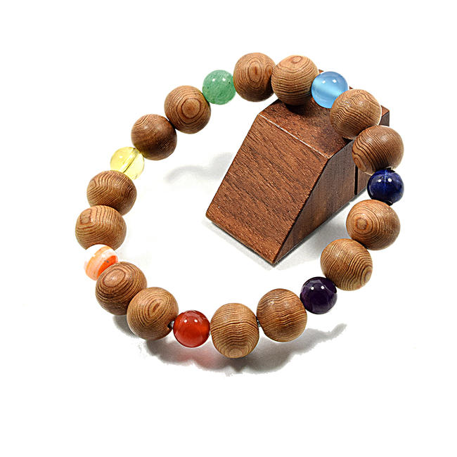 【厄除け屋久杉ブレスレット】厄除け『虹色七石』仕立て10ミリ玉念珠 木製 腕輪 厄除けブレスレット お守りブレスレット 数珠ブレスレット 7色 厄年 厄除け祈願...