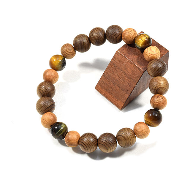 『屋久杉・神代杉・タイガーアイブレスレット』10ミリ玉念珠 木製ブレスレット 腕輪 数珠ブレスレット 魔除け 屋久島 お守りトラメ 虎目石 きれい 勝負運 仕事...
