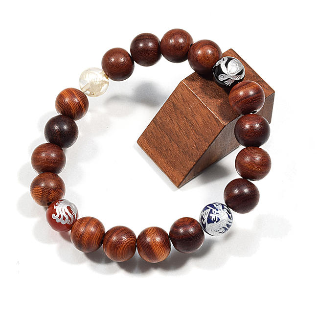 『四神(ししん)ブレスレット』紫檀仕立て 10ミリ【当店限定品】魔除け 開運 運気 健康 長寿 金運 勝負運 木製 したん 腕輪 厄除けブレスレット お守りブレ...