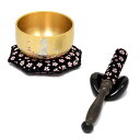 【おりん】ネコ彫り おりん セット(りん棒・布団セット・りん棒置き)2寸(内径約6cm)★日本製金バレル色きれいなりん 小さいりん かわいいりん おりん りん ...