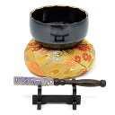 【おりん】本焼き 砂張 蓮型おりん高級おりん4点セット(日本製)3寸5分(径10.5cm)サイズ高級金襴布団/黒檀りん棒/黒檀りん棒置き付き高級りん 響銅 佐波...