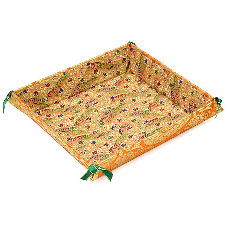 【金襴小物】金襴ボックス「トレイ」朱色系中サイズ（幅19.5cm 奥行き19.5cm 高さ3.8cm）【日本製】きれいな箱 金襴収納箱 収納箱 tiyukinbox