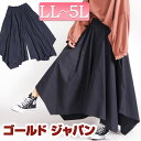 大きいサイズ レディース フレアワイドパンツ パンツ ずぼん pants 黒パンツ フレアパンツ 変形パンツ イレギュラーヘムパンツ ロングパンツ 変形 ウエストゴム ポケット 秋新作 秋 春 夏 LL LLサイズ 2L 3L 4L 5L 13号 15号 17号 19号 ブラック 黒 black ゴールドジャパン