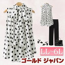 大きいサイズ レディース ブラウス カットソー トップス ノースリーブ ホワイト 白 モノトーン レトロ リボン 透け感 高級感 ドット 水玉模様 水玉 ポリエ...