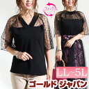 大きいサイズ レディース トップス カットソー 前後2wayドットチュール切替えトップス 2way 前後 シアー ドット チュール 切替え ギャザー ハイネック...