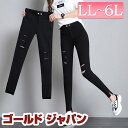 大きいサイズ レディース ズボン パンツ ダブルボタンダメージスキニーパンツ スキニーパンツ ロングパンツ ダメージパンツ スキニー ダメージ ロング ウエスト...