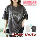 大きいサイズレディース トップス Tシャツ カットソー ロゴラメ刺繍コットンTシャツ ロゴTシャツ ロゴT ロゴ 5分袖 半袖 ラメ 刺繍 コットン ステッチ ロング ストレッチ 伸縮 クルーネック 春新作 春服 夏服 秋服 LL 2L 3L 4L 5L オートミール スミクロ ゴールドジャパン