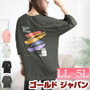大きいサイズ レディース トップス Tシャツ カットソー バックペイント柄オーバーサイズTシャツ バックプリント アート ペイント柄 オーバーサイズ 七分袖 ル...