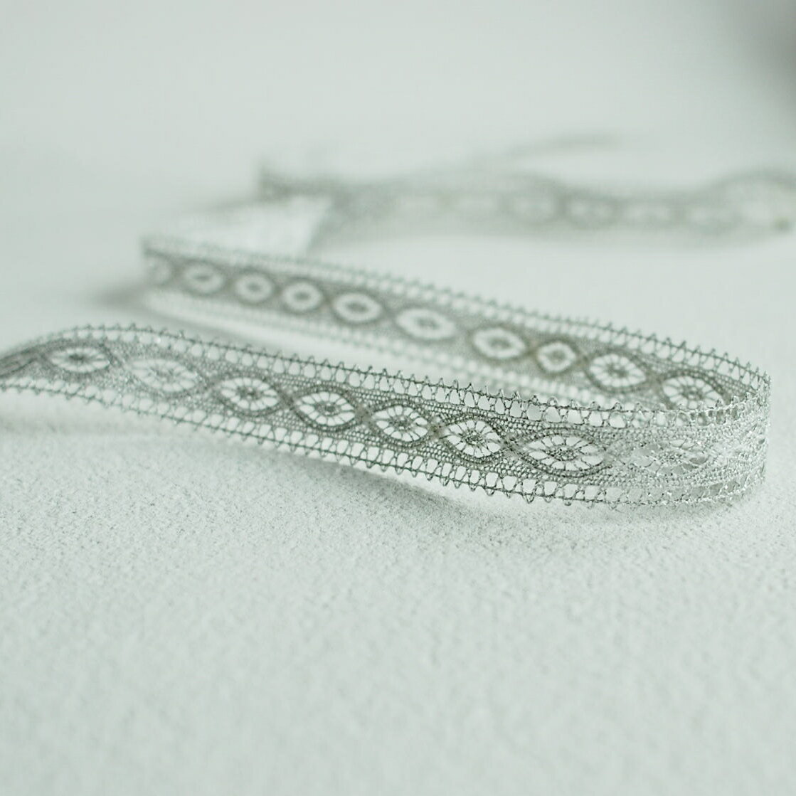 メートル単位×17mm幅【ヴィンテージレース】シルバー　　トーションレース（銀）