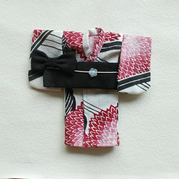 【22cmドール用】ハンドメイド浴衣セット（浴衣＆帯）モダン柄・お花の帯締め