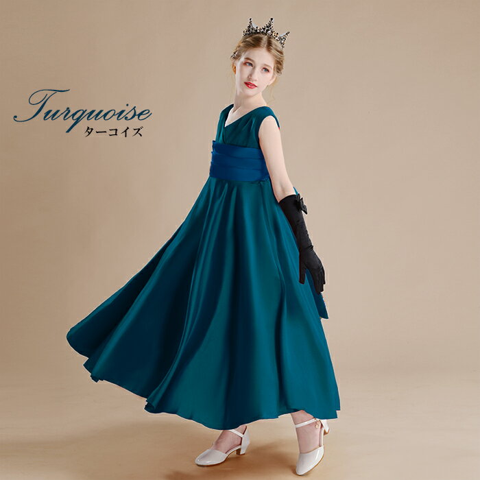 上質タフタを使用した本格的な子供ドレス 130/140/150/160/165/170cm ネイビー Aラインドレス 発表会 ガールズ ドレス ロングドレス キッズドレス 子ども ドレス 発表会 結婚式 上質 ドレス 女の子 2