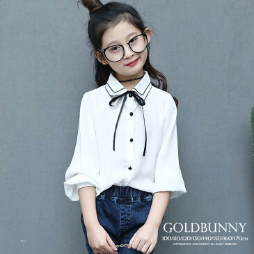 【メール便対応】 入学式 ブラウス シャツ 女の子 リボン付 長袖 韓国子供服 ブラウス キッズ ジュニア フォーマル 女の子 110 120 130 140 150 160 卒園式 卒業式 可愛い