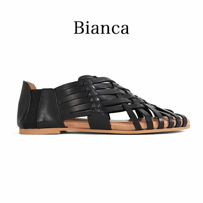 ビアンカ ビアンカ 編み込み レザーサンダル Bianca 1224 メッシュ メッシュサンダル フラット ローヒール 編みこみ レディース