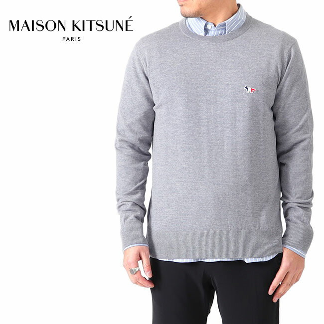 Maison Kitsune メゾンキツネ トリコ フォックスロゴ クルーネック ハイゲージ セーター AU00501KT10366 プルオーバー メンズ レデ...