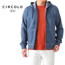 チルコロ 1901 洋服 メンズ [SALE] CIRCOLO 1901 チルコロ1901 ブリーチ インディゴ ジップスウェットパーカー 8CU191033 メンズ