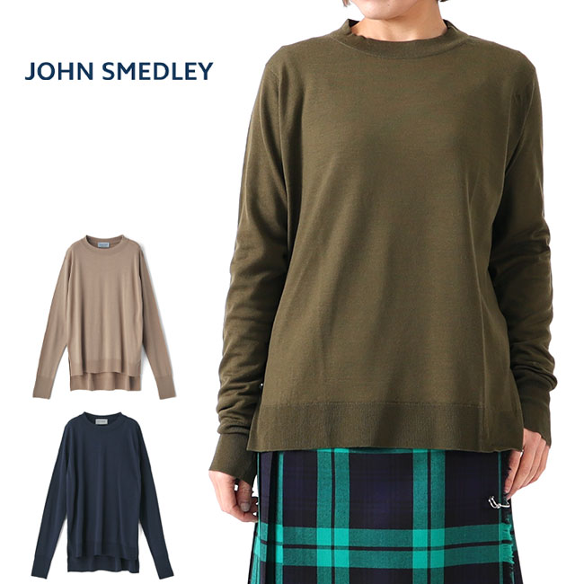   JOHN SMEDLEY ジョンスメドレー メリノウール バックロング クルーネックニットセーター A4343 レディース