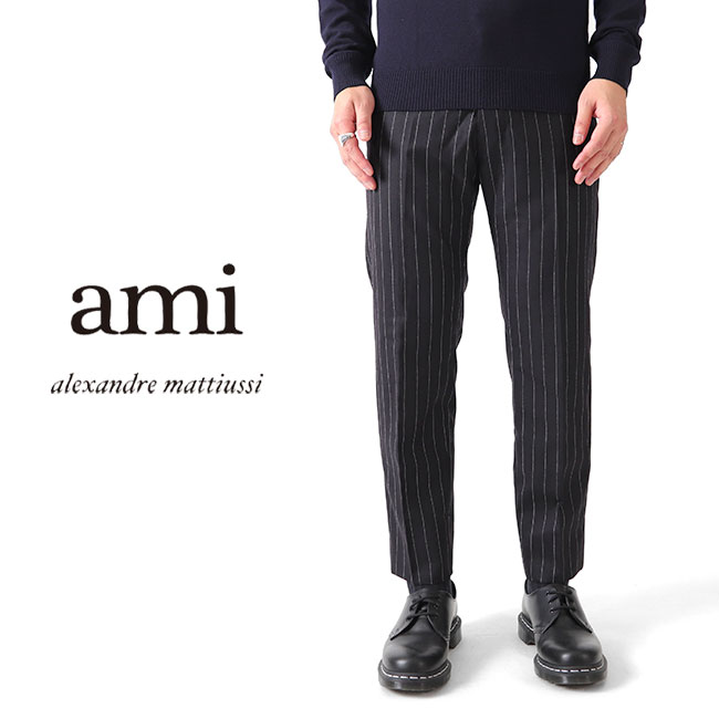 TIME SALE ami alexandre mattiussi アミアレクサンドルマテュッシ ストライプ クロップド トラウザーズ パンツ H18T005.228 スラックス メンズ