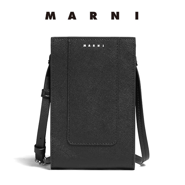 MARNI マルニ サフィアーノレザー ミニロゴ ショルダー スマホポーチ TEMI0012U0 LV520 Z356N 黒 バッグ ギフト プレゼント