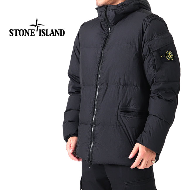 Stone Island ストーンアイランド ガーメントダイ フーディー ダウンジャケット 771540223 黒 メンズ