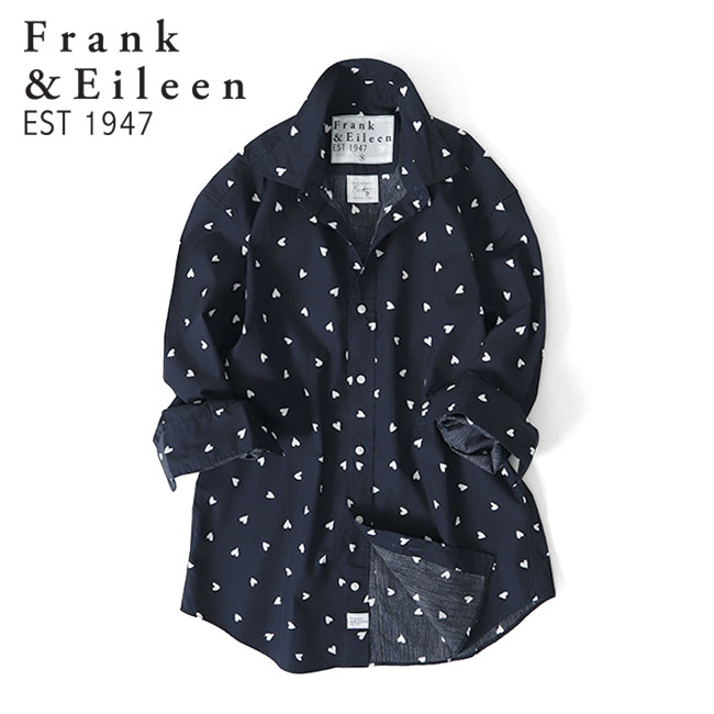 Frank&Eileen フランク&アイリーン FINBAR NWHT フィンバー ハート柄 イタリアンコットンシャツ 3620700007 総柄 長袖シャツ メンズ