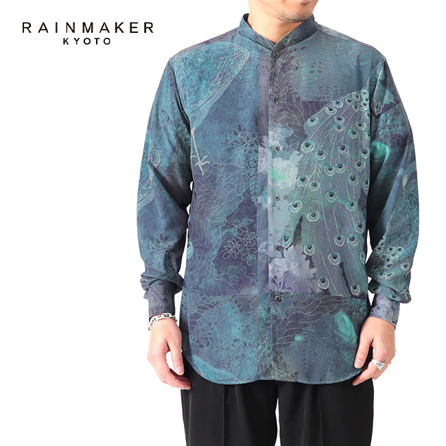  RAINMAKER レインメーカー 孔雀柄 ロングテイル バンドカラーシャツ RM231-039 クジャク 総柄 長袖シャツ メンズ