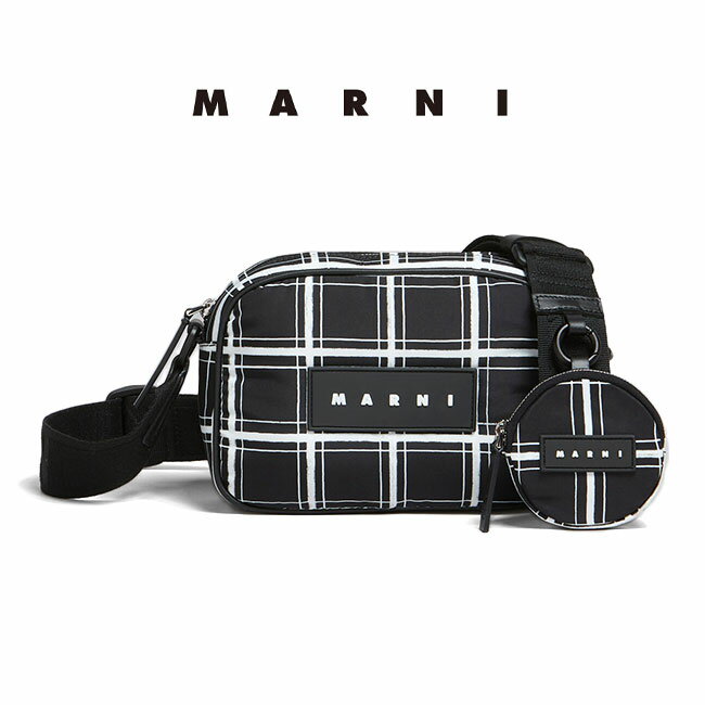 マルニ ミニバッグ メンズ MARNI マルニ ミニポーチ付き モノクロチェック ナイロンパフ カメラバッグ ショルダーバッグ SBMQ0084U0 P6262