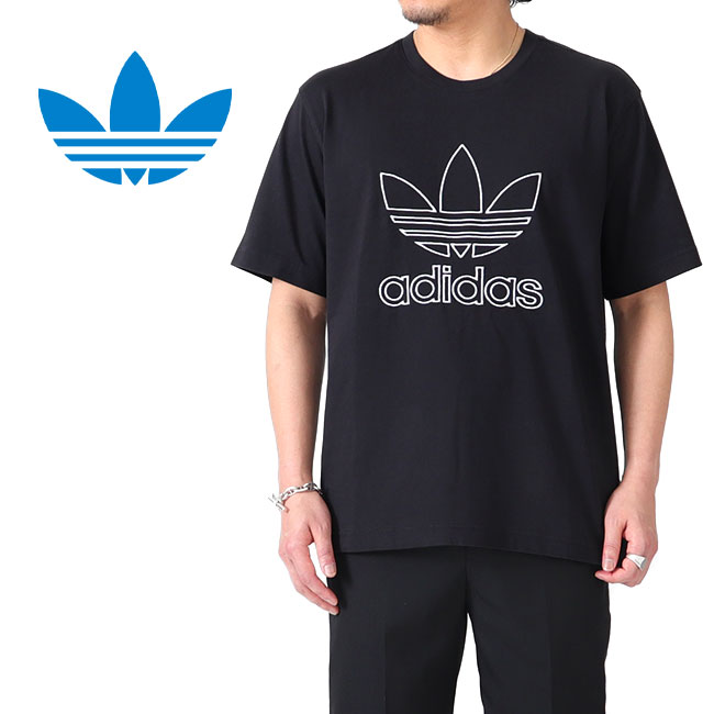 アディダス adidas アディダスオリジナルス アウトライン トレフォイルロゴ Tシャツ IU2347 黒 半袖Tシャツ メンズ